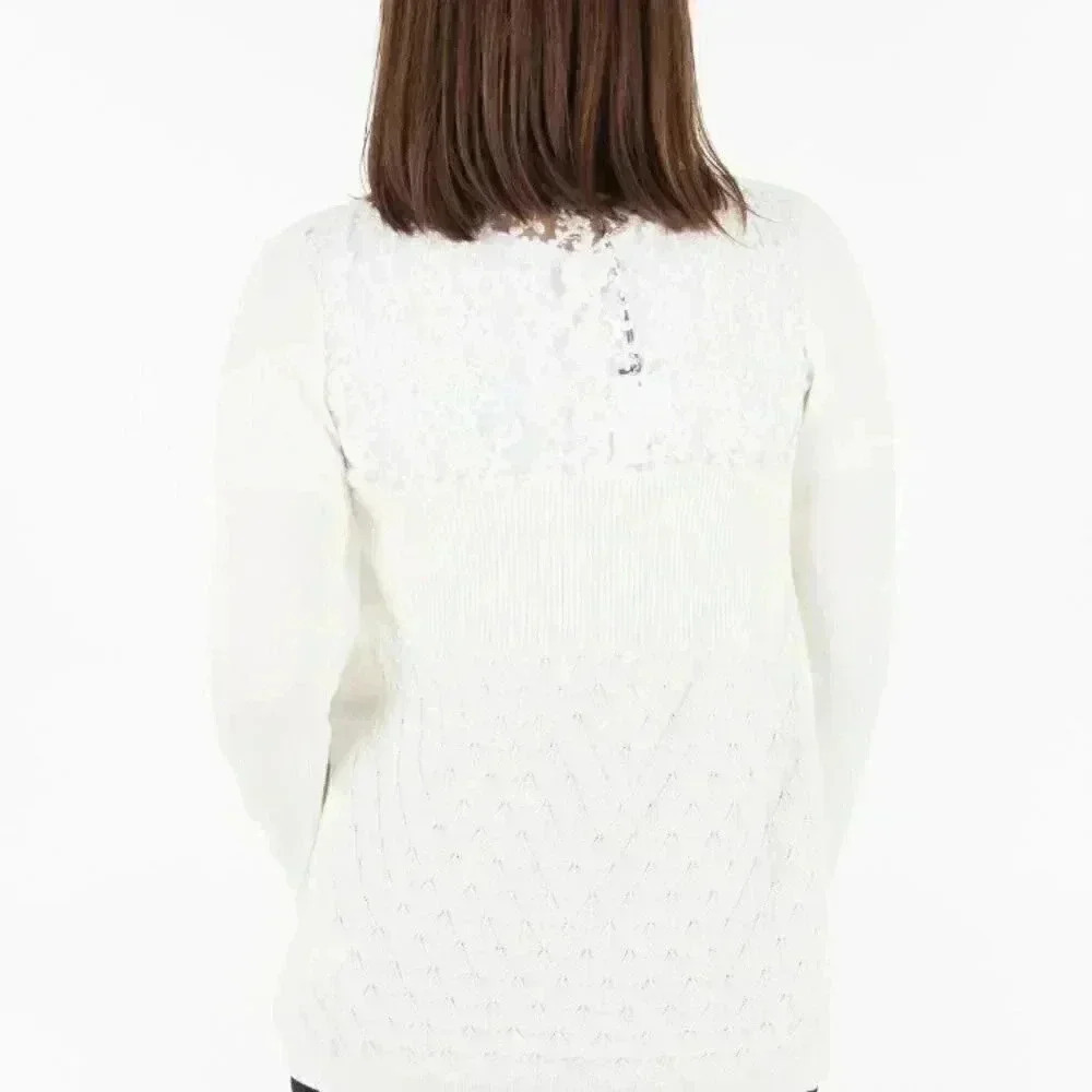 Molly Bracken lightweight  open front mid length black lace trim cardigan M